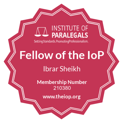 Ibrahim Sheikh has been awarded the position of “Fellow” of the Institute of Paralegals.